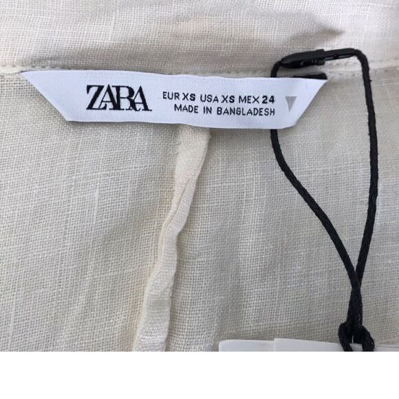 Zara Romper Size XS Tied 100% Linen Oyster White Long Sleeve V-Neck Jumpsuit - Picture 9 of 16